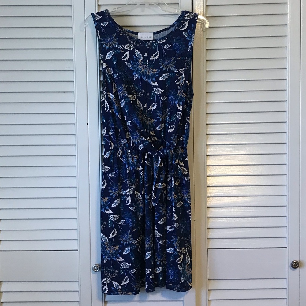 French Grey Blue Floral Dress